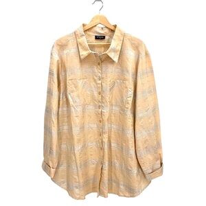 Unique Spectrum Peach and Metallic Silver Long Sleeve Button Up Shirt Sz. 3X NWT